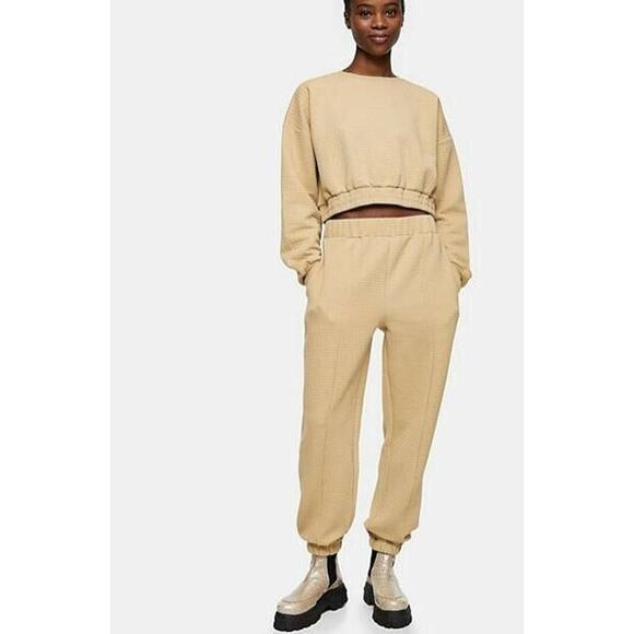 TOPSHOP NEW $58 Bubble Quilted Joggers Camel Elastic Waist Pockets US Size 12 - Picture 2 of 4
